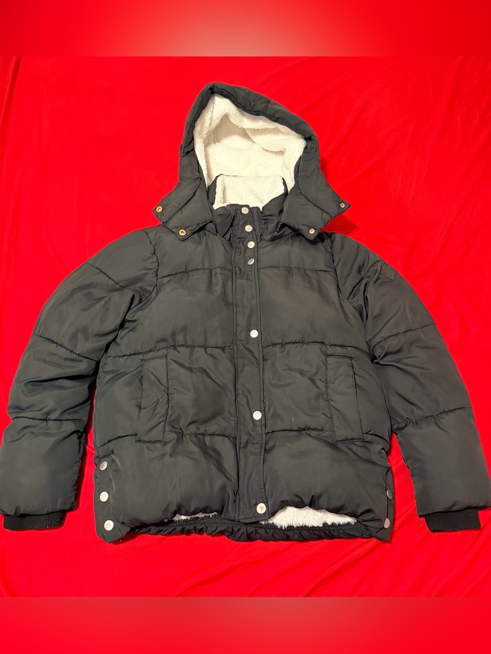 Steve Madden Faux Fur-Lined All-Weather Black Puffer Jacket Size S